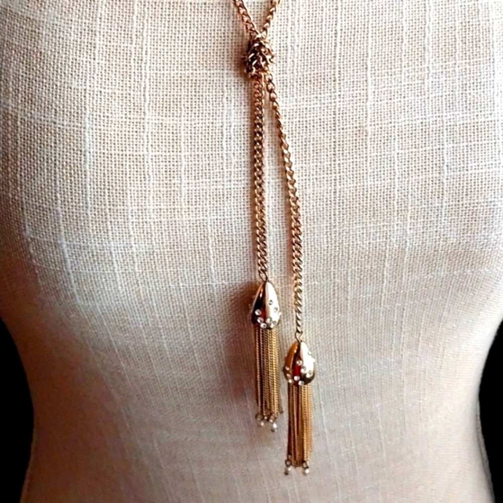 30"-Goldtone Slide Adjustable Tasseled Necklace New!